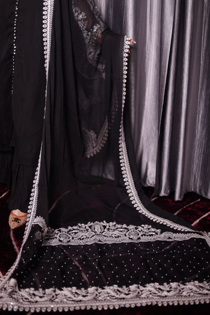 Mesmerising Black Sharara Set with Beautiful Thread & Pearl Work