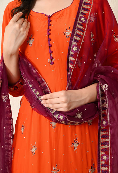 Orange Kurta Set with Zardozi, Sequence and Thread Work