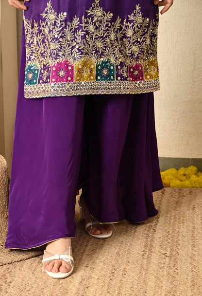 Bright Purple Kurta Set with Zardozi, Sequence, Cutdana, and Naqshi Work