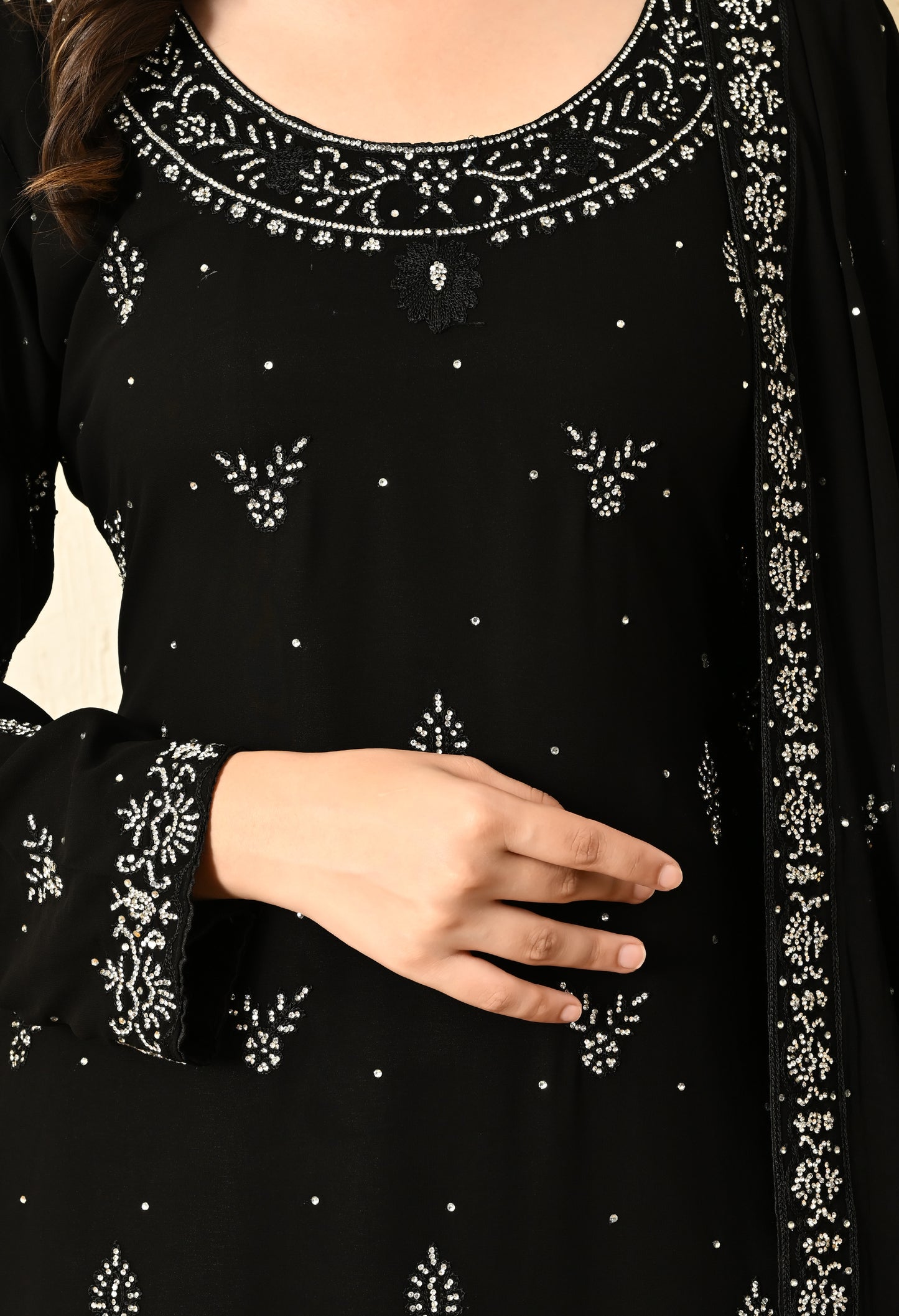 Black Sharara Set with Beautiful Thread and Mirror Work