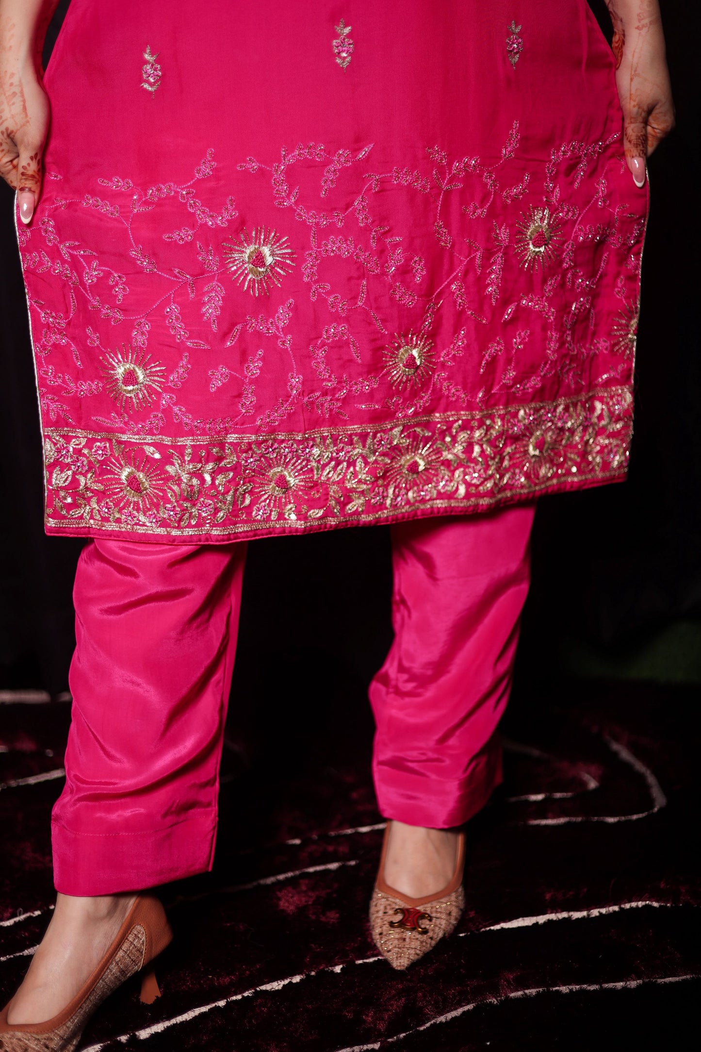 Magenta Pink Kurta Set with Beautiful Zardozi, Thread, and Sequence Work