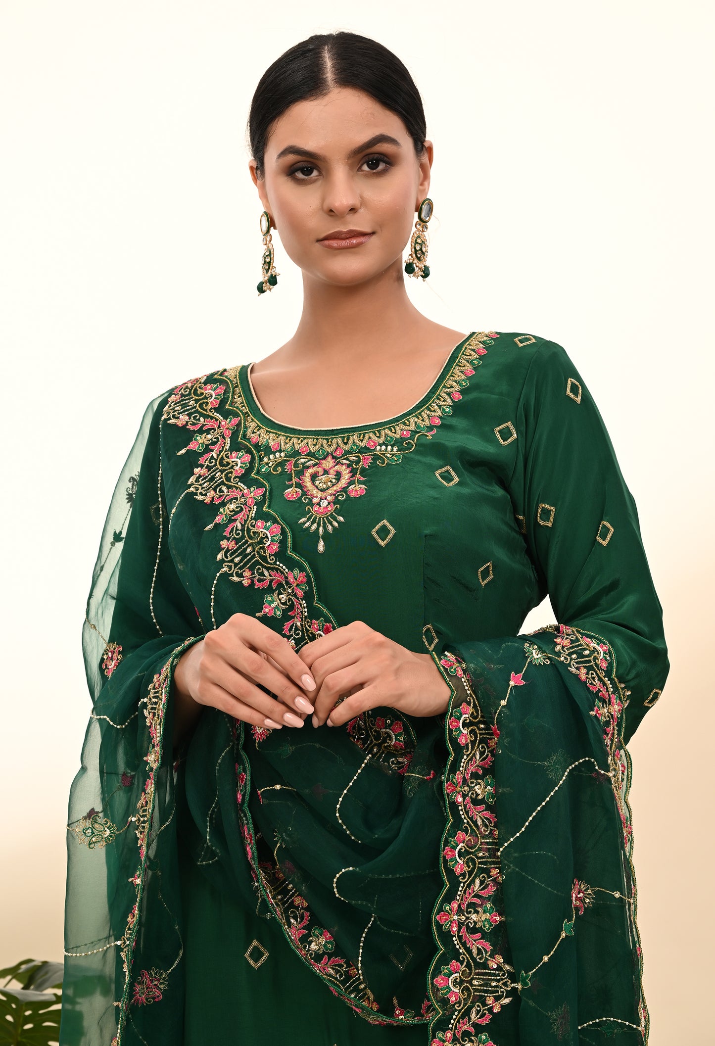 Luxurious Dark Green Crepe Kurta Set with Exquisite Zardozi Embroidery