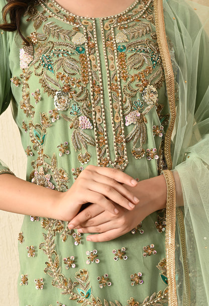 Light Green Kurta Set with Zardozi, Sequence, Pearl and Sippy Work