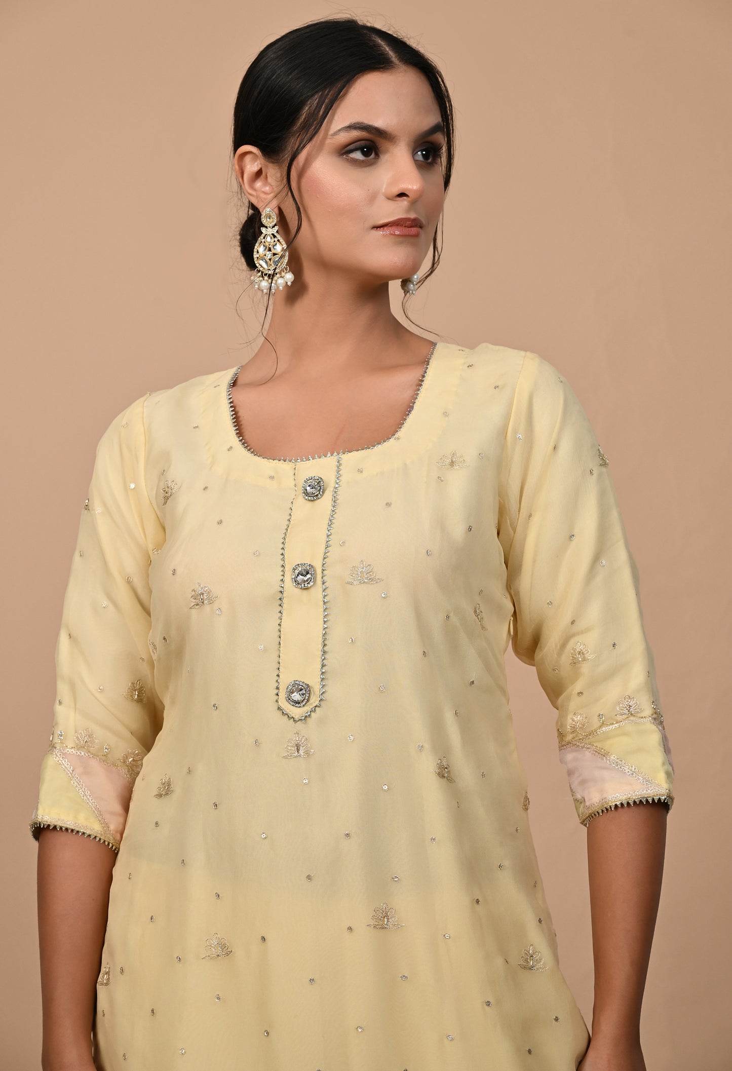 Elegant Light Yellow Kurta Set with Zardozi Embroidery