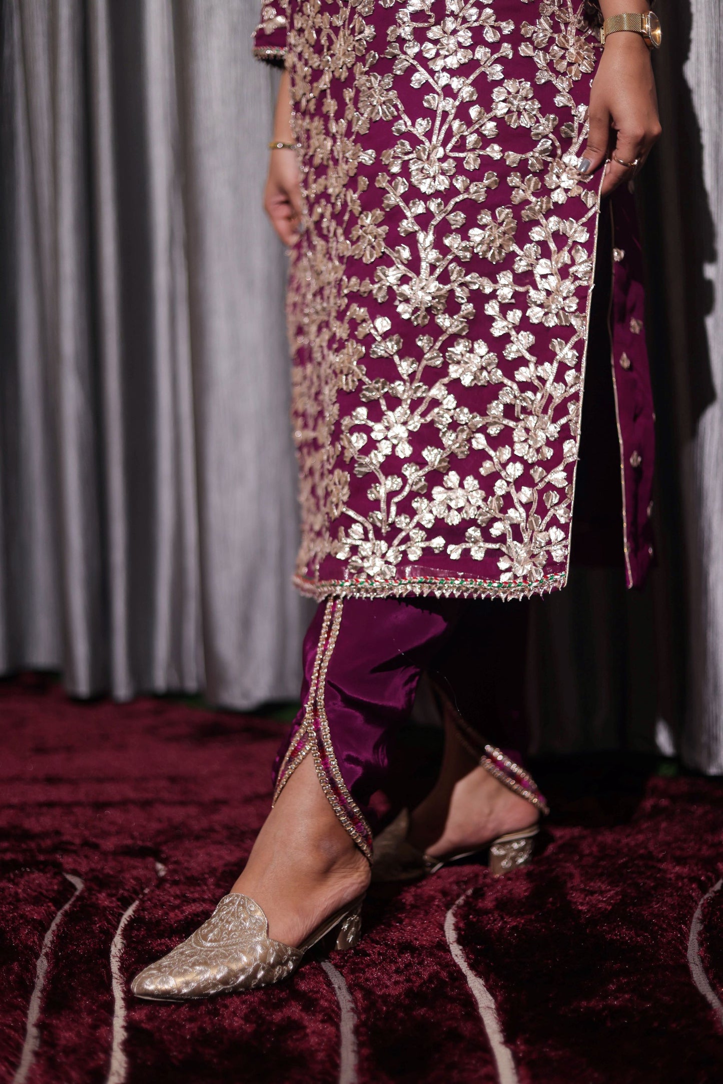 Regal Royal Purple Bamber Chiffon Kurta Set with LCD and Gotta Embroidery