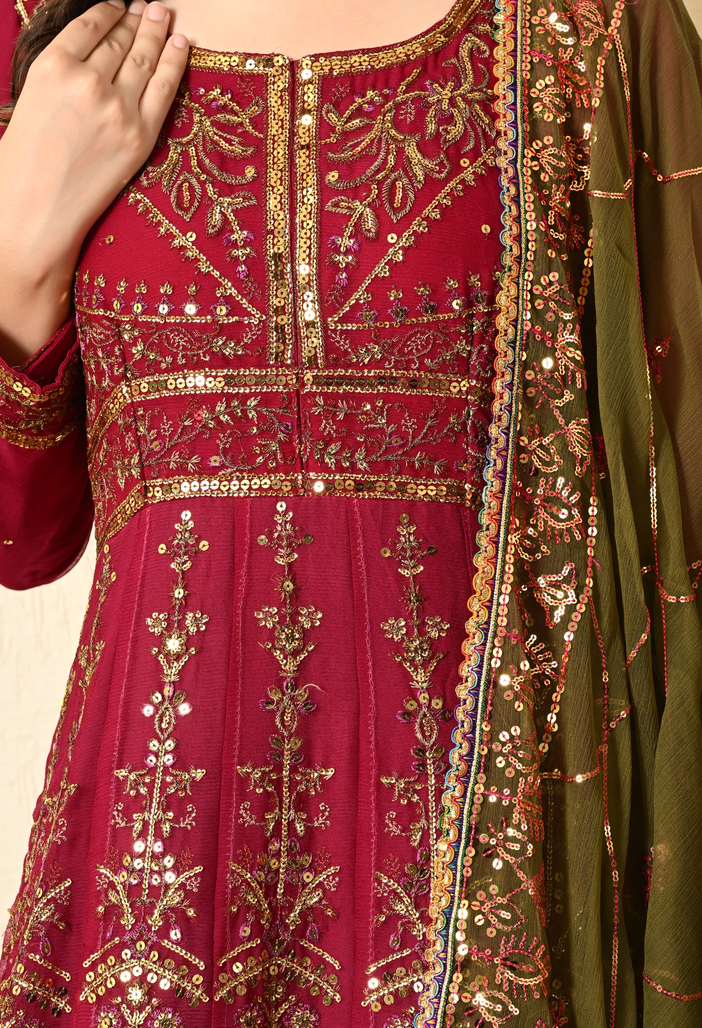 Hot Pink  Anarkali with Zardozi and Sequence Work