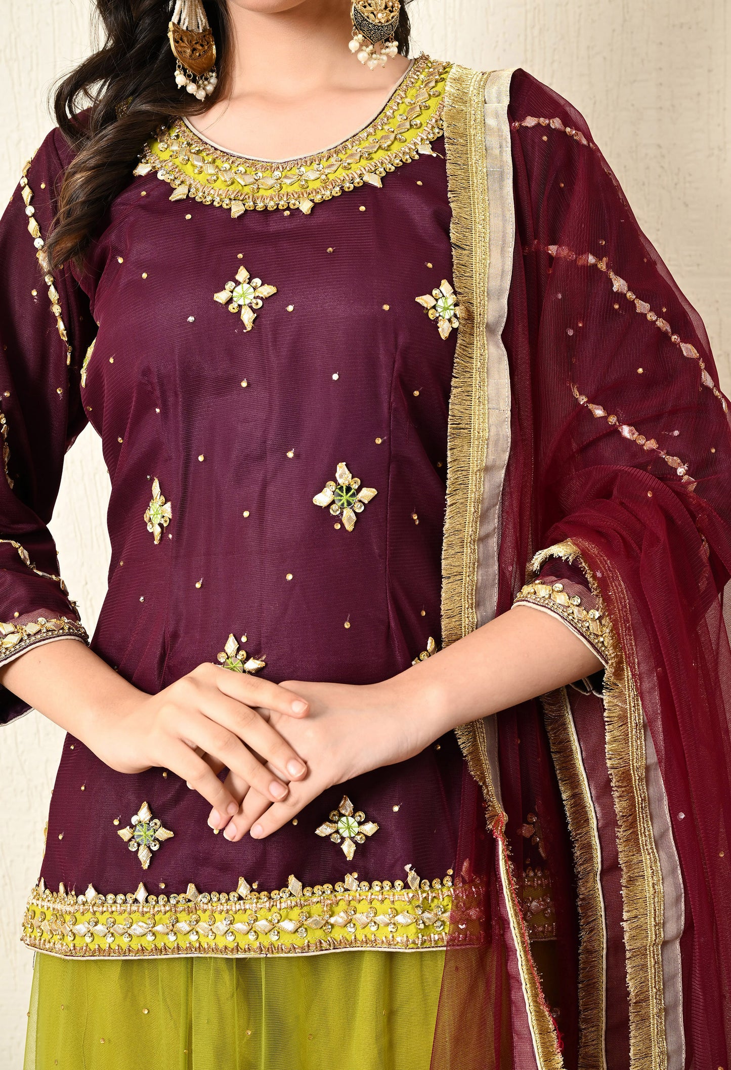 Dark Wine Lehnga Set with Gotta, Thread, Zardozi, and Zari Work