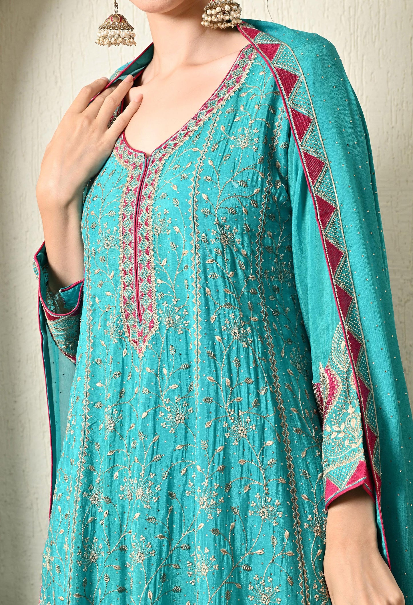 Light Blue Kurta Set with Exquisite Thread, Zari & Crystal Work