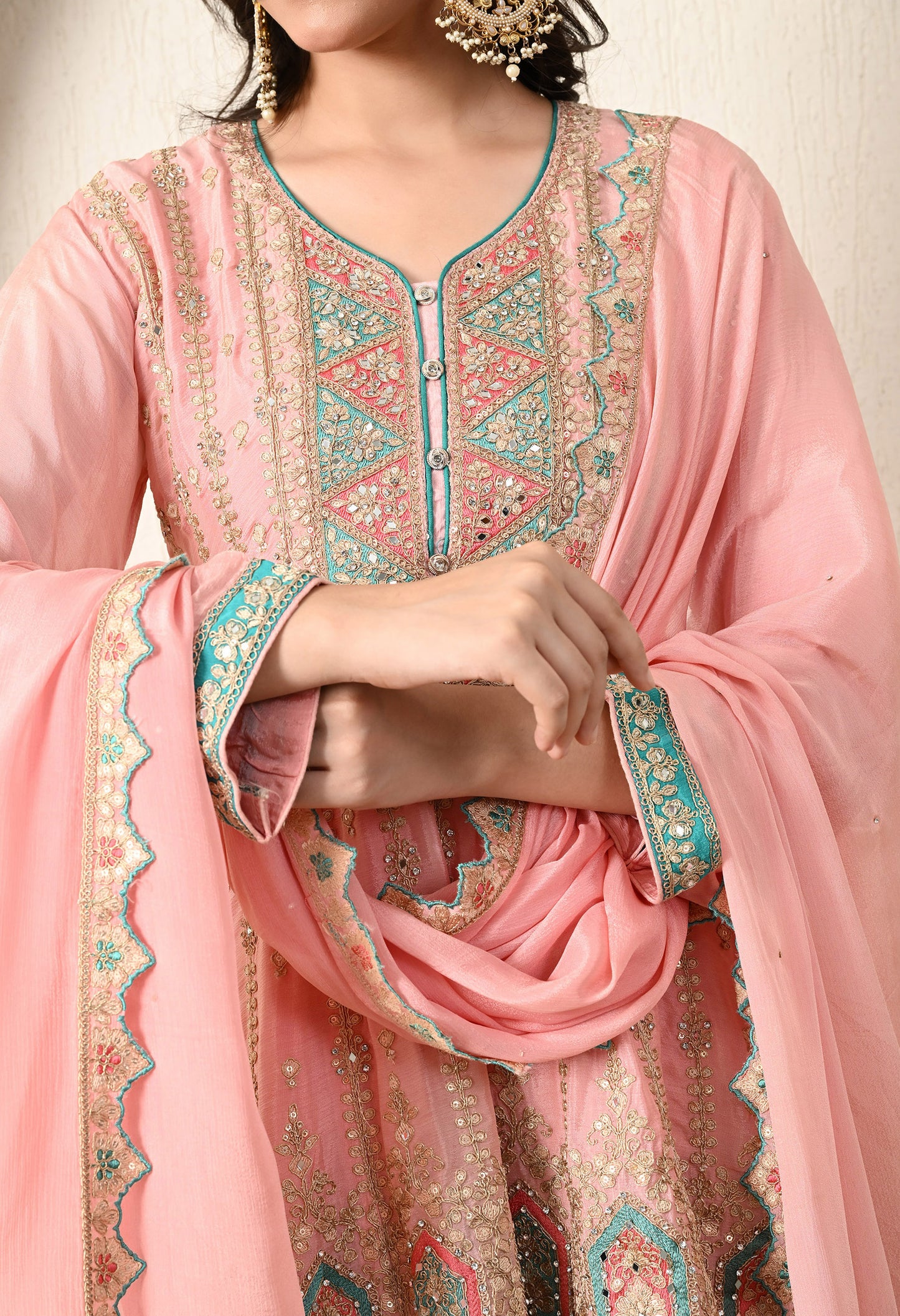 Light Pink Sharara Set with Thread and Zari Work