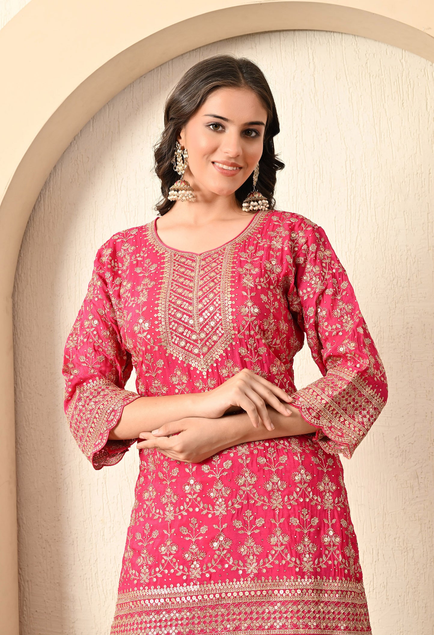 Brick Red Sharara Set with Zardozi, Thread and Zari Work