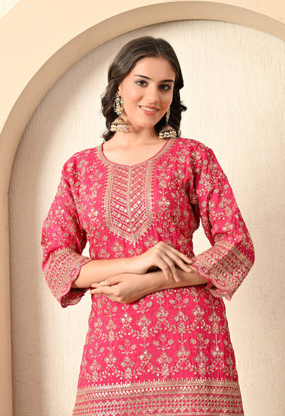 Brick Red Sharara Set with Zardozi, Thread and Zari Work