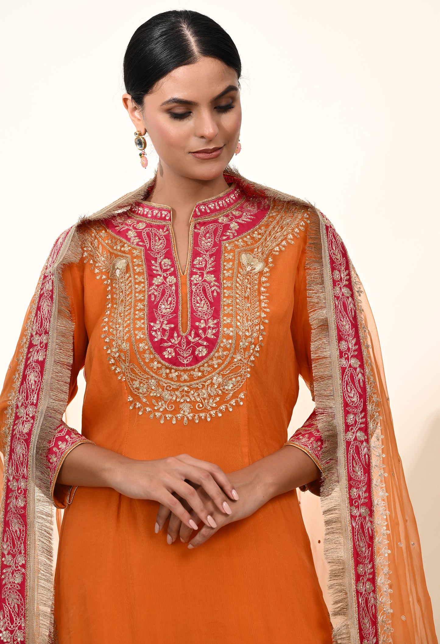 Vibrant Orange Kurta Set with Exquisite Zardozi Embroidery