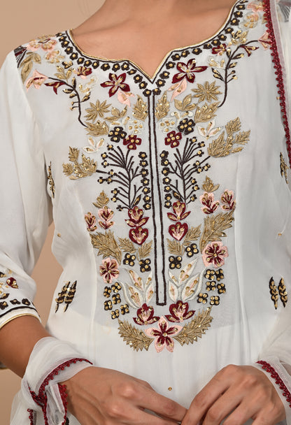 Delicate Light Cream Kurta Set with Intricate Thread Work