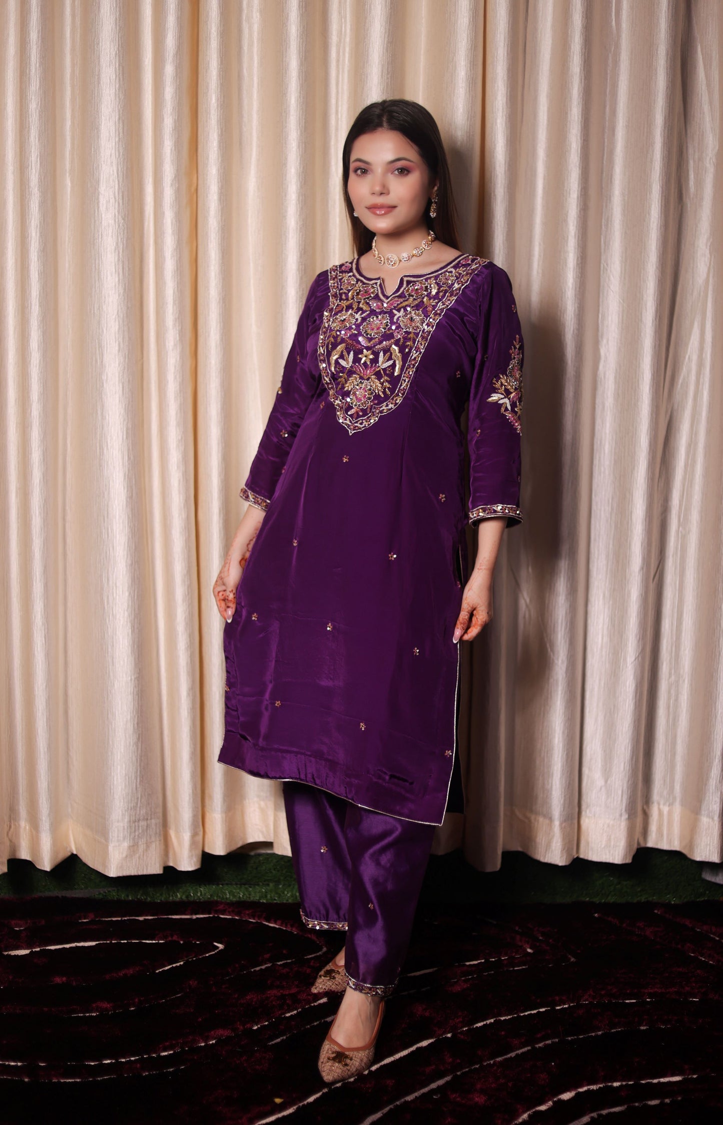 Mesmerising Royal Purple Kurta Set with Beautiful Zardozi, Thread, and Sequence Work