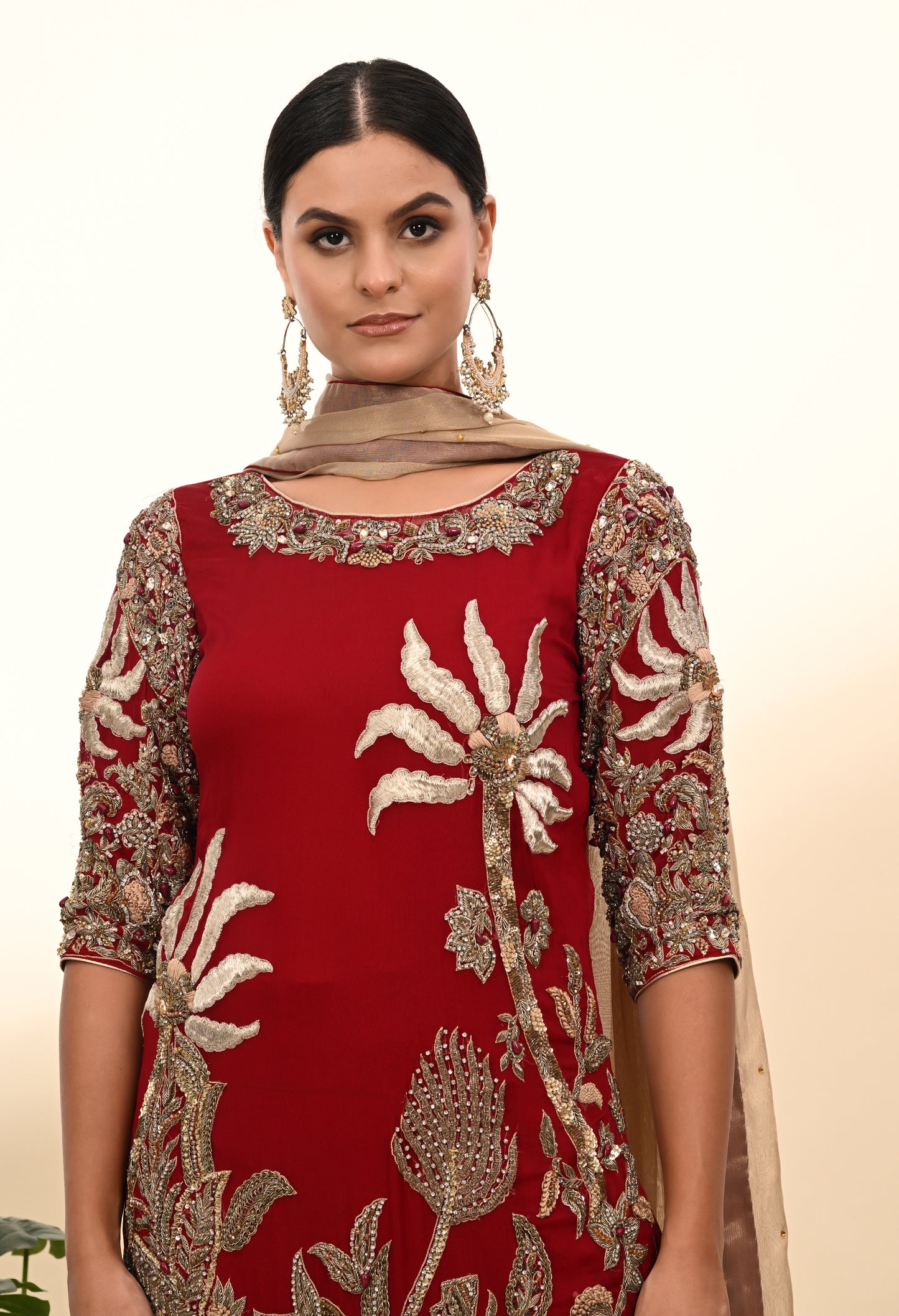 Rich Reddish Maroon Kurta Set with Zardozi Embroidery