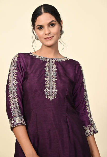 Elegant Purple Kurta Set with Intricate Zardozi Embroidery