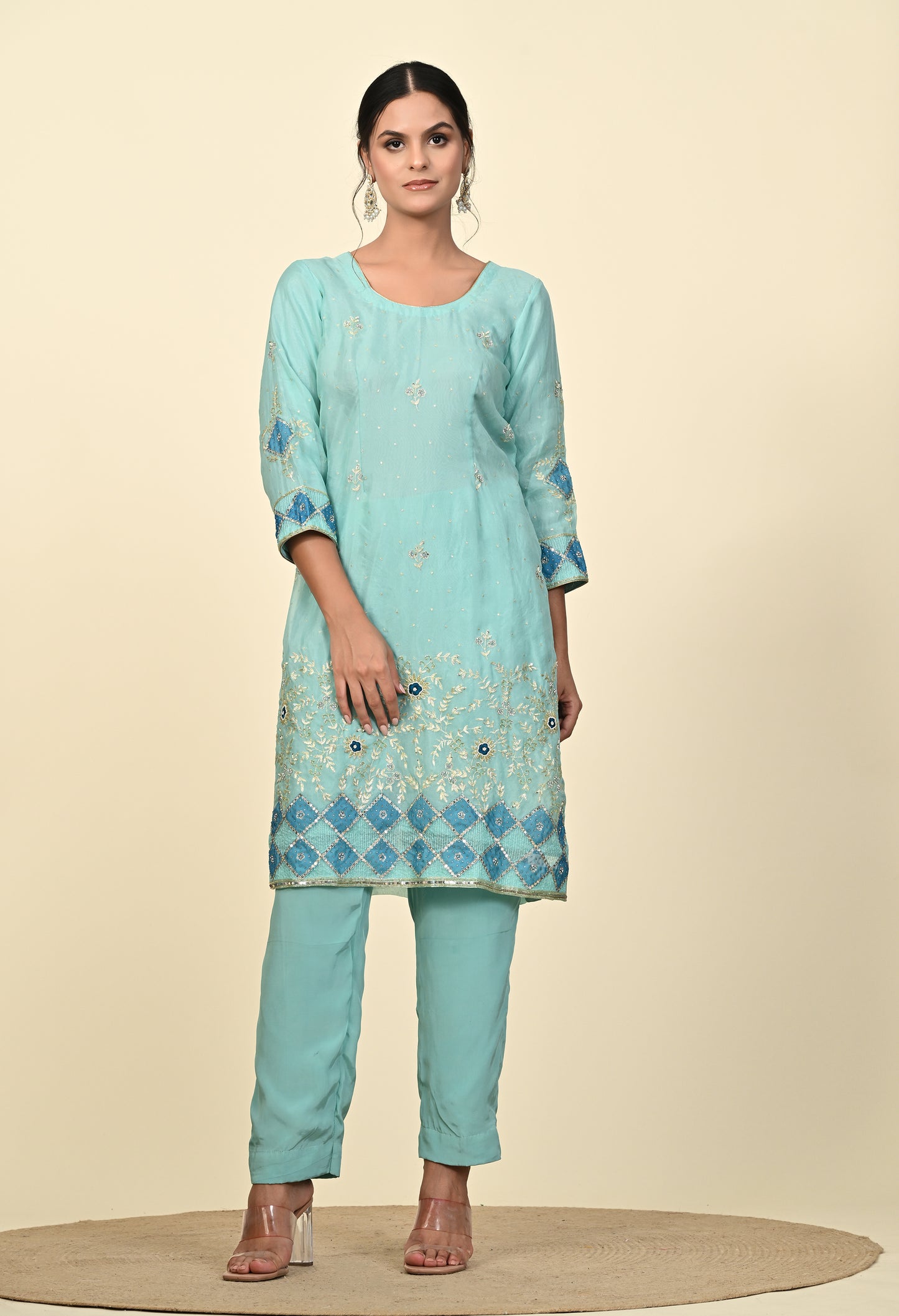 Charming Sky Blue Kurta Set with Delicate Zardozi Embroidery