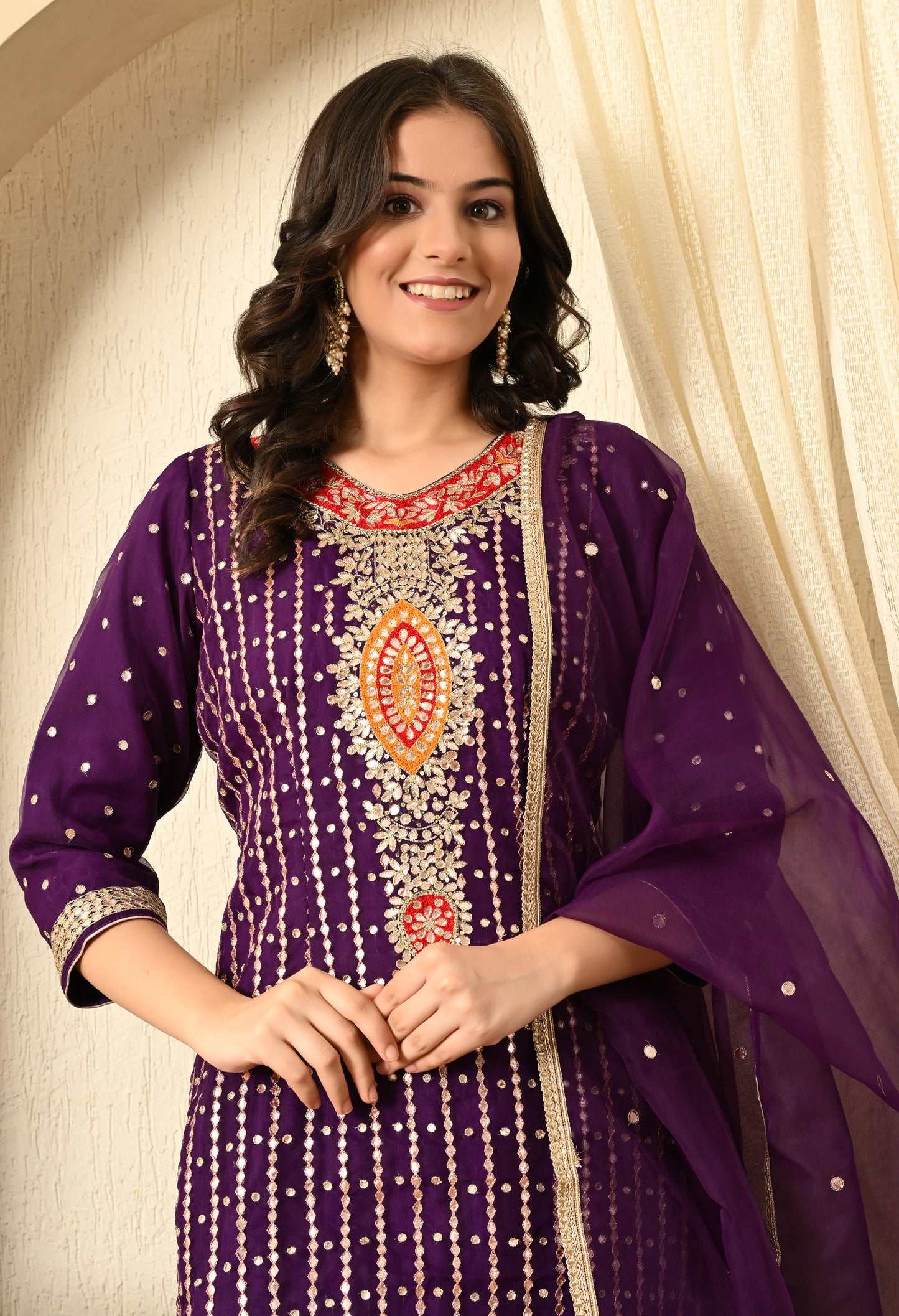 Royal Purple Kurta Set with Gotta, Thread, Applique and Zardozi Work