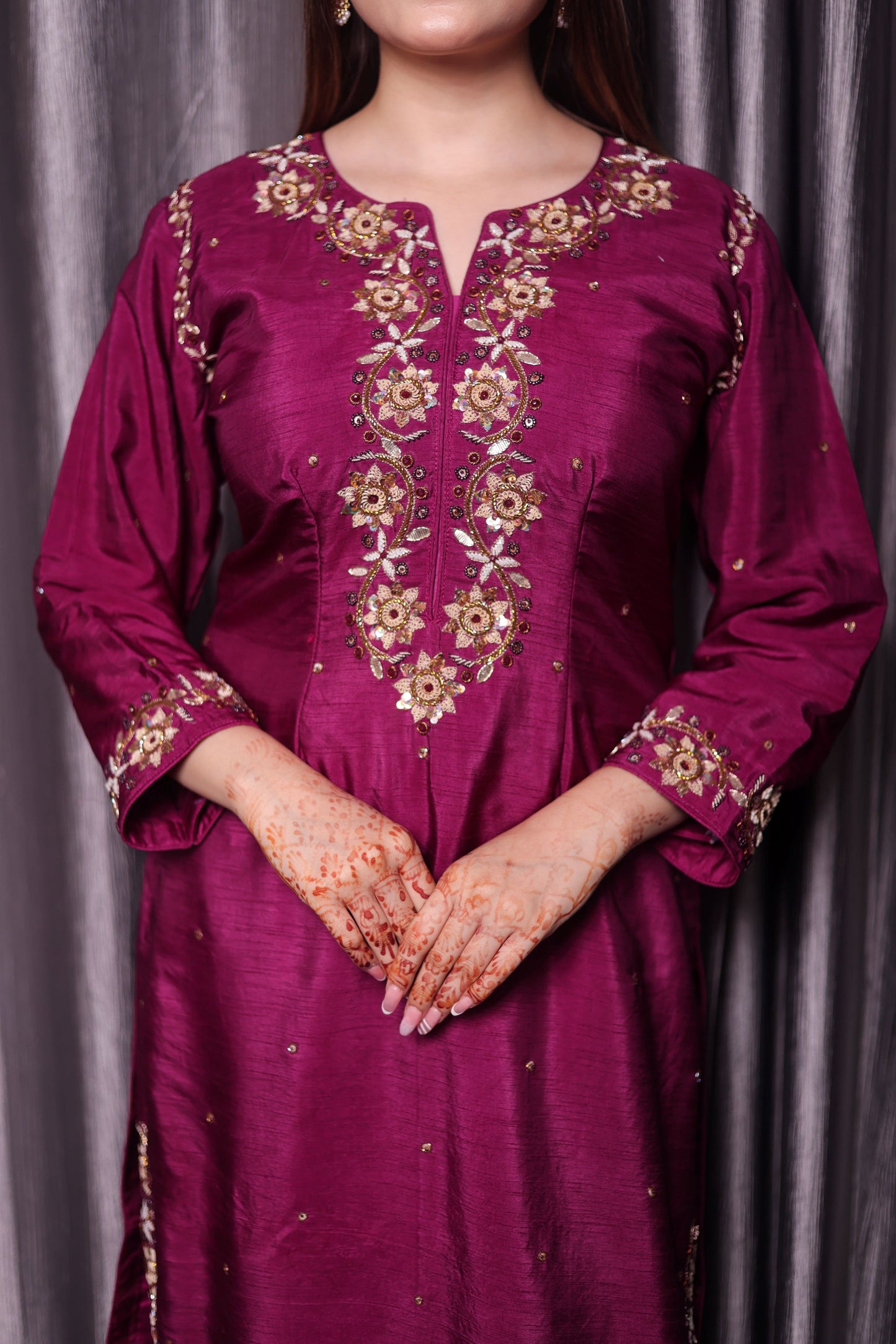 Elegant Black Pink Kurta Set with Intricate Zardozi Work