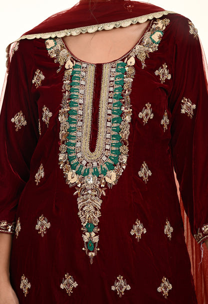 Regal Maroon Red Kurta Set with Intricate Zardozi Embroidery