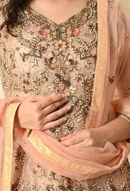 Peach Sharara Set with Zardozi, Thread, Sequence and Cutdana Work