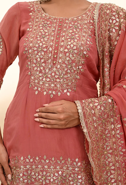 Creamy Peach Organza Lehenga Set with Zardozi, Gotta, and Crystal Embroidery