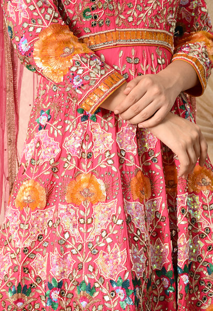 Dark Pink Anarkali with Zardozi, Sippy, Sequence, and Mirror Work