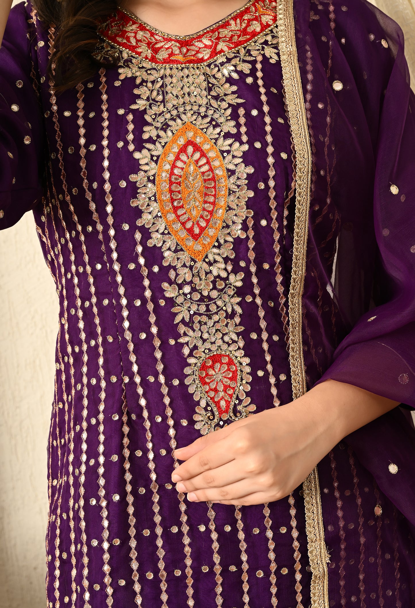 Royal Purple Kurta Set with Gotta, Thread, Applique and Zardozi Work