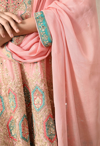 Light Pink Sharara Set with Thread and Zari Work