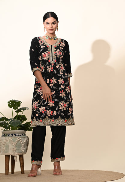 Striking Black Kurta Set with Elegant Zardozi Embroidery