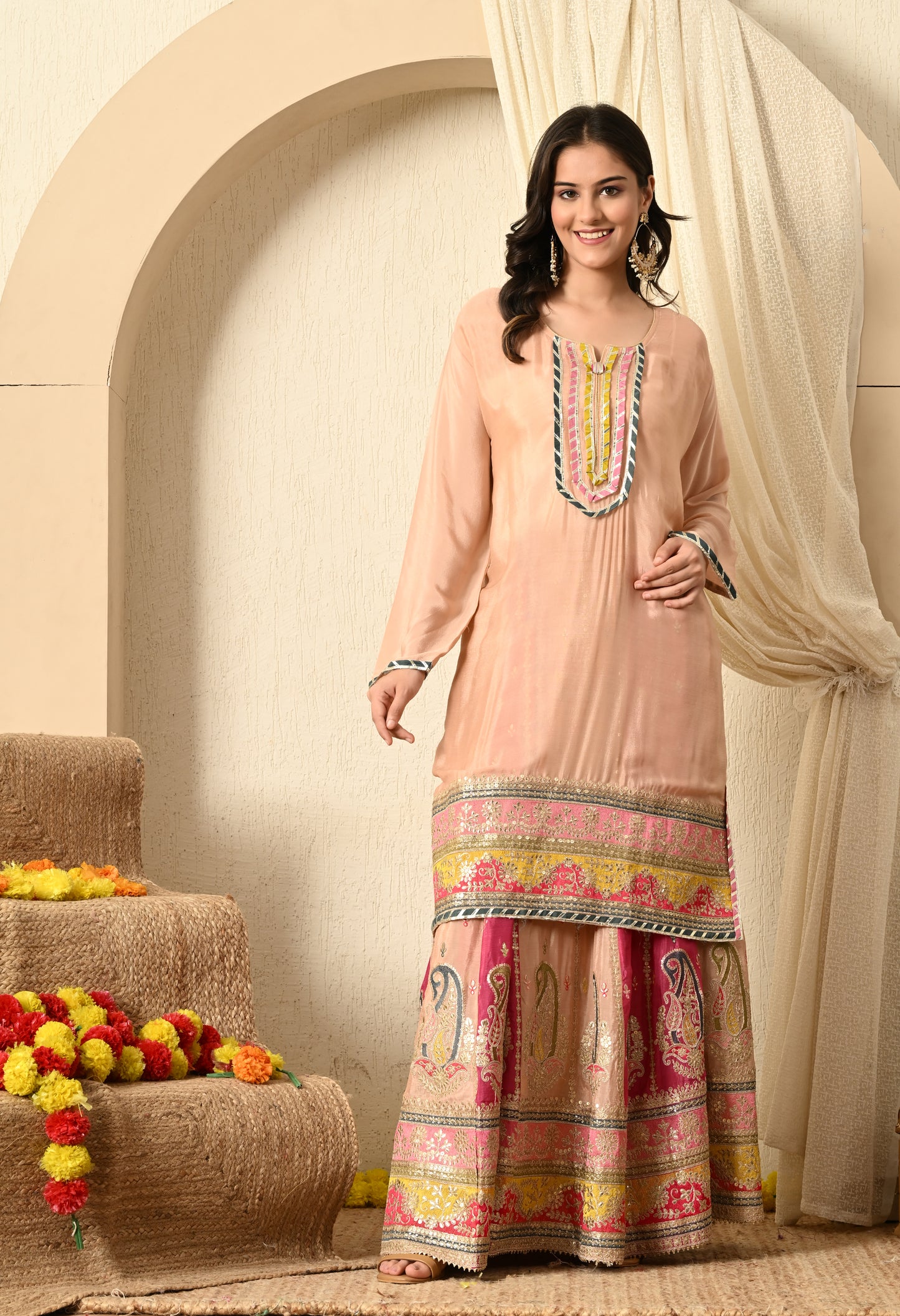 Light Pink Lehenga Set with Zardozi, Thread and Gotta Work