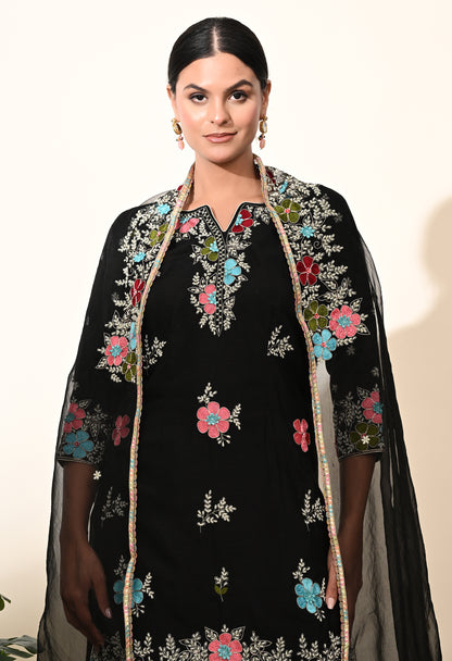 Striking Black Silk Sharara Set with Zardozi Embroidery