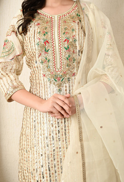 Golden Cream Kurta Set with Gotta, Thread, Zardozi, and Sequence Work