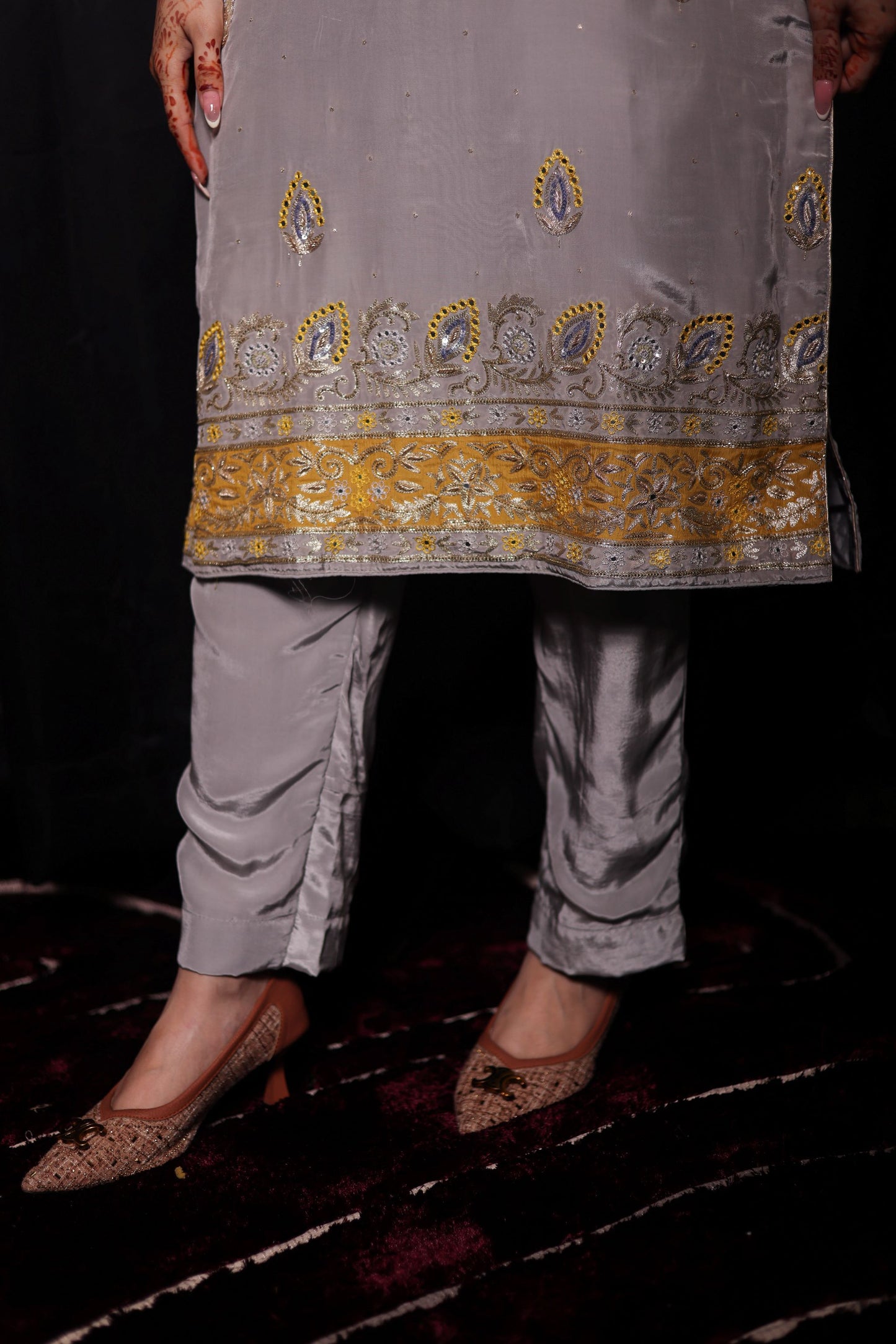 Stunning Light Grey Kurta Set with Beautiful Zardozi, Thread, Sequence, and Applique Work