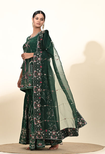 Royal Bottle Green Sharara Set with Exquisite Zardozi Embroidery