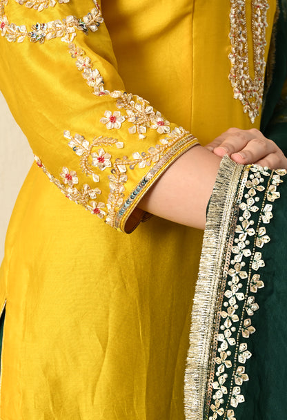 Green and Yellow Lehenga Set with Exquisite Sequence Work