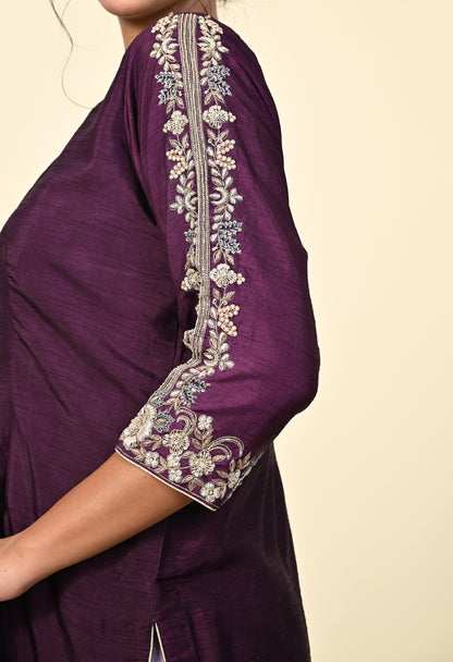 Elegant Purple Kurta Set with Intricate Zardozi Embroidery