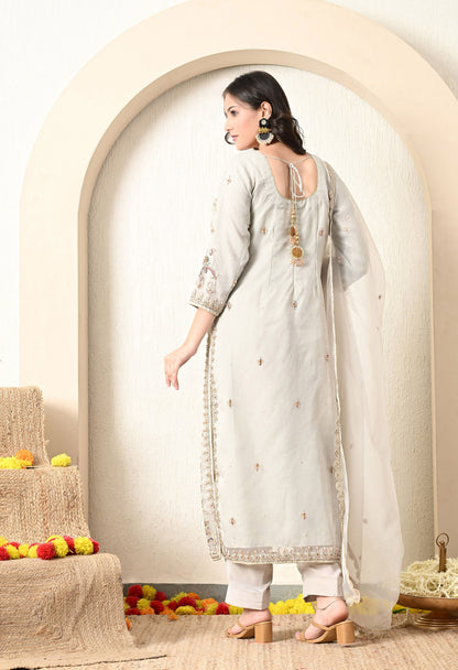 Light Grey Kurta Set with exquisite Zardozi Work