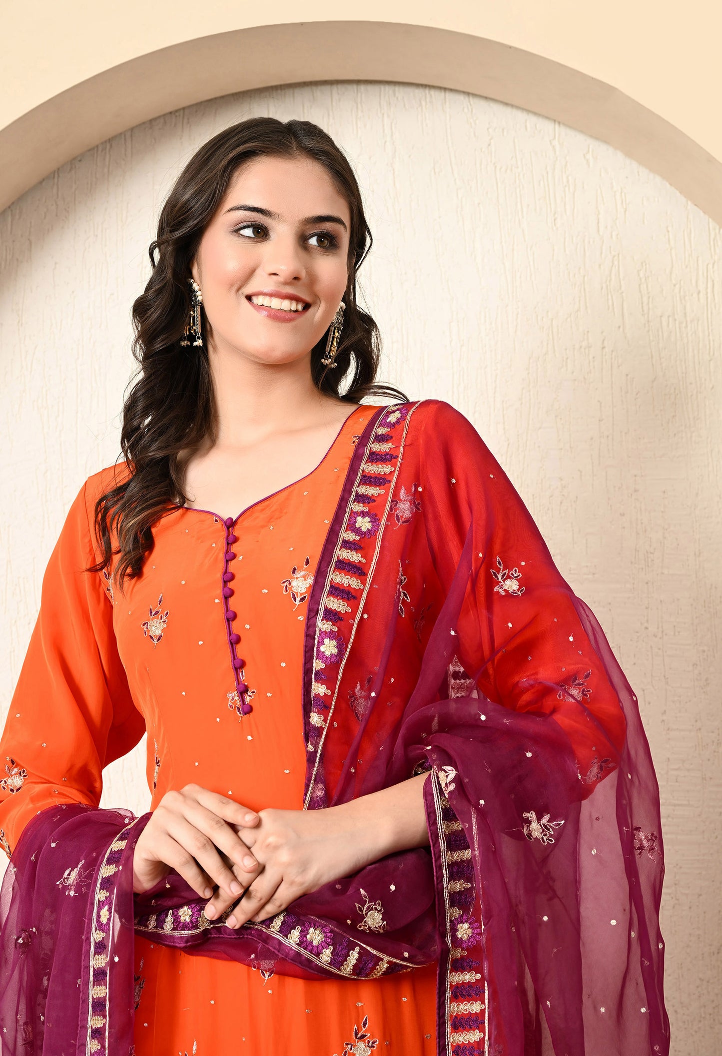 Orange Kurta Set with Zardozi, Sequence and Thread Work