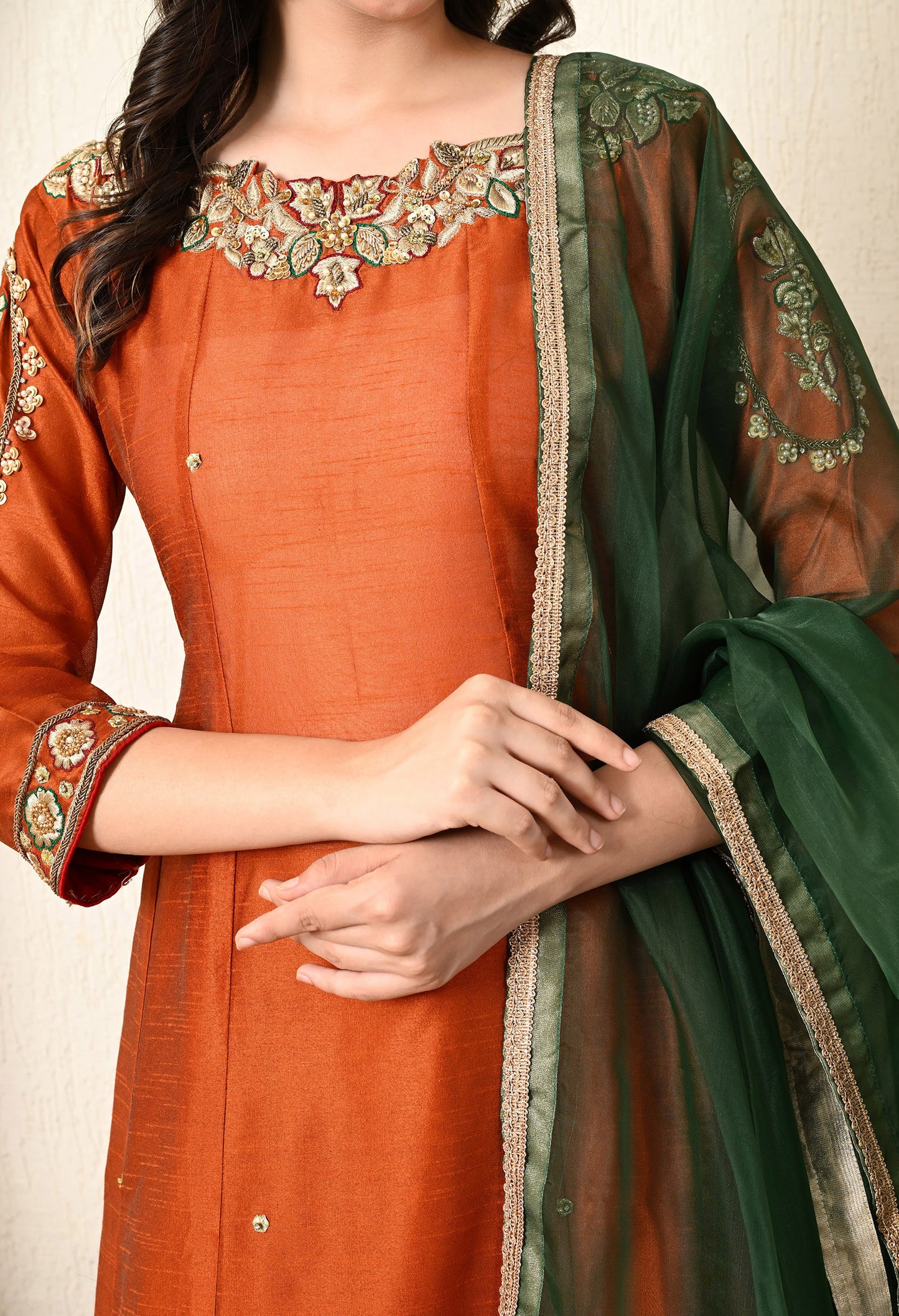 Golden Brown Anarkali Set with Zardozi, Dabka, Sequence, and Thread Work