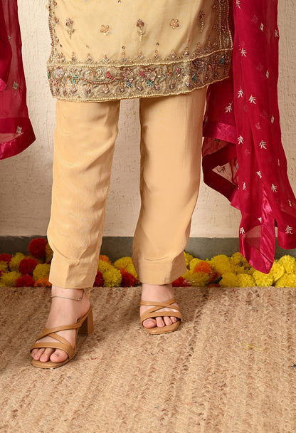 Golden Kurta Set with Zardozi, Dabka, Sequence and Pearl Work