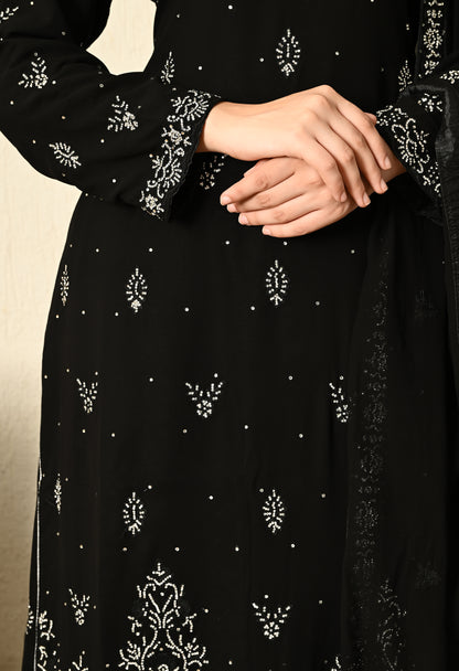 Black Sharara Set with Beautiful Thread and Mirror Work