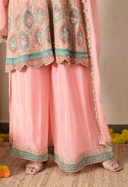 Light Pink Sharara Set with Thread and Zari Work