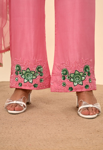 Charming Pink Kurta Set with Sequence and Thread Embroidery