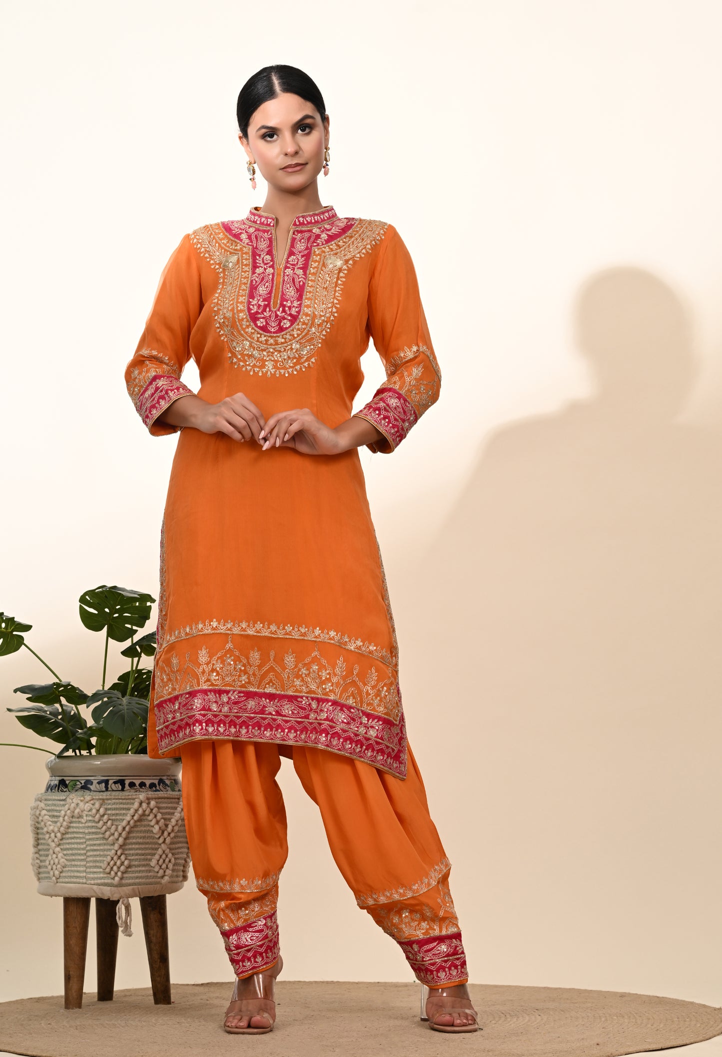 Vibrant Orange Kurta Set with Exquisite Zardozi Embroidery