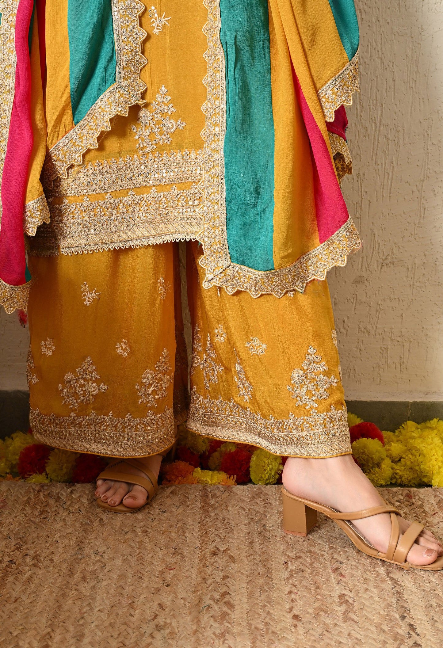 Mustard Yellow Kurta Set with Beautiful Thread and Zari Work