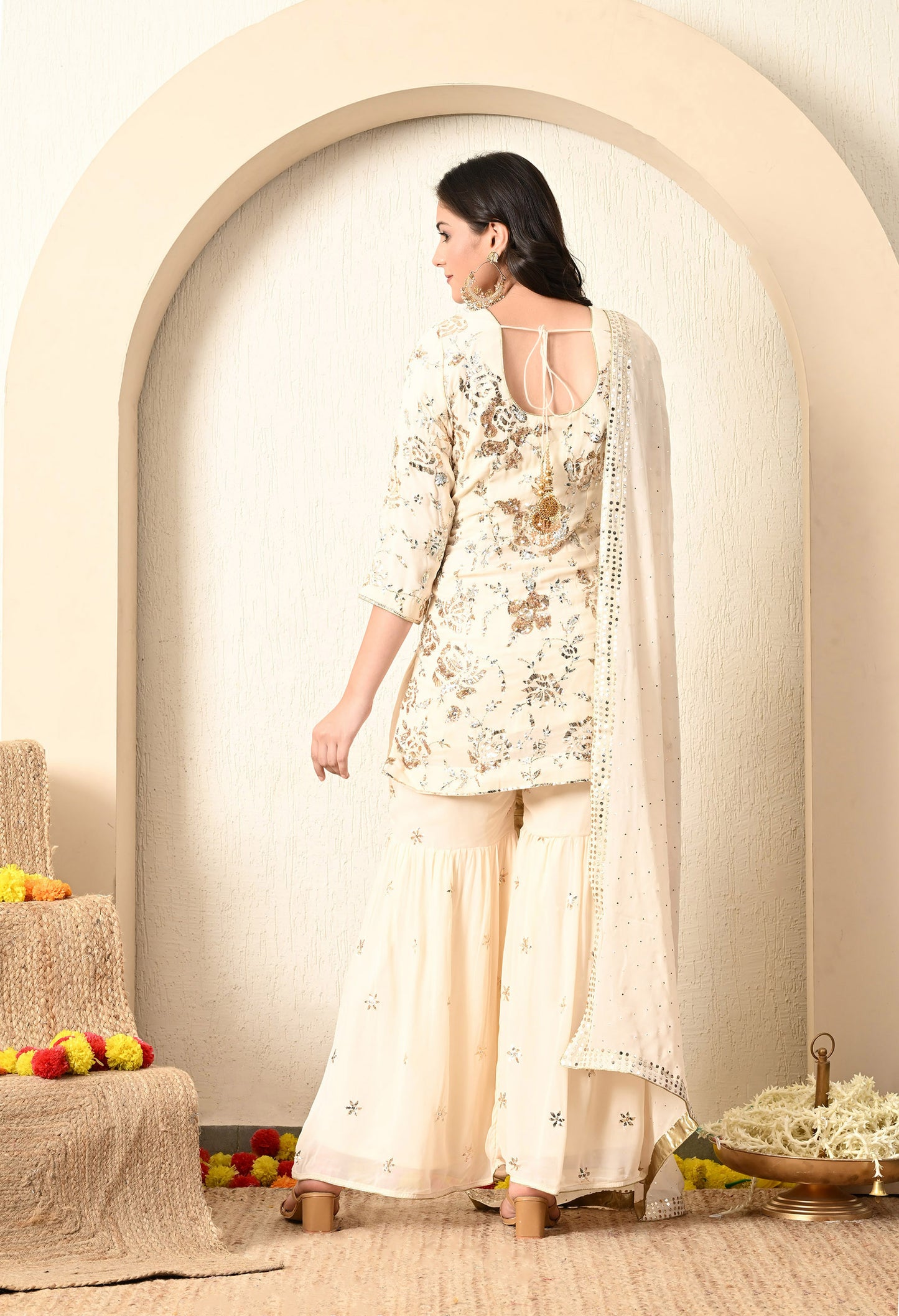 Subtle Cream Sharara Set with beautiful Mukaish Work