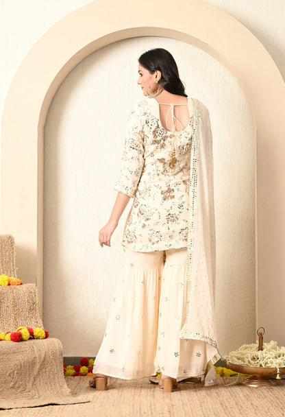 Subtle Cream Sharara Set with beautiful Mukaish Work