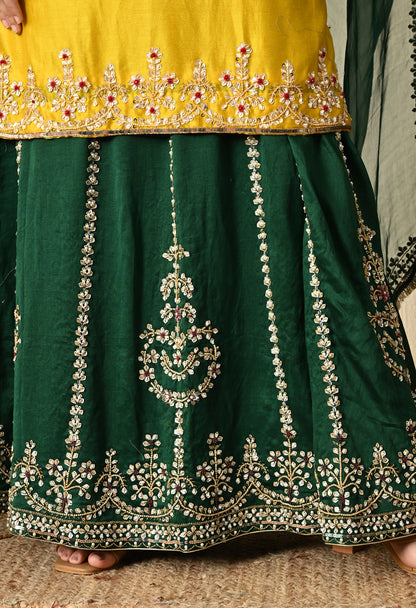 Green and Yellow Lehenga Set with Exquisite Sequence Work