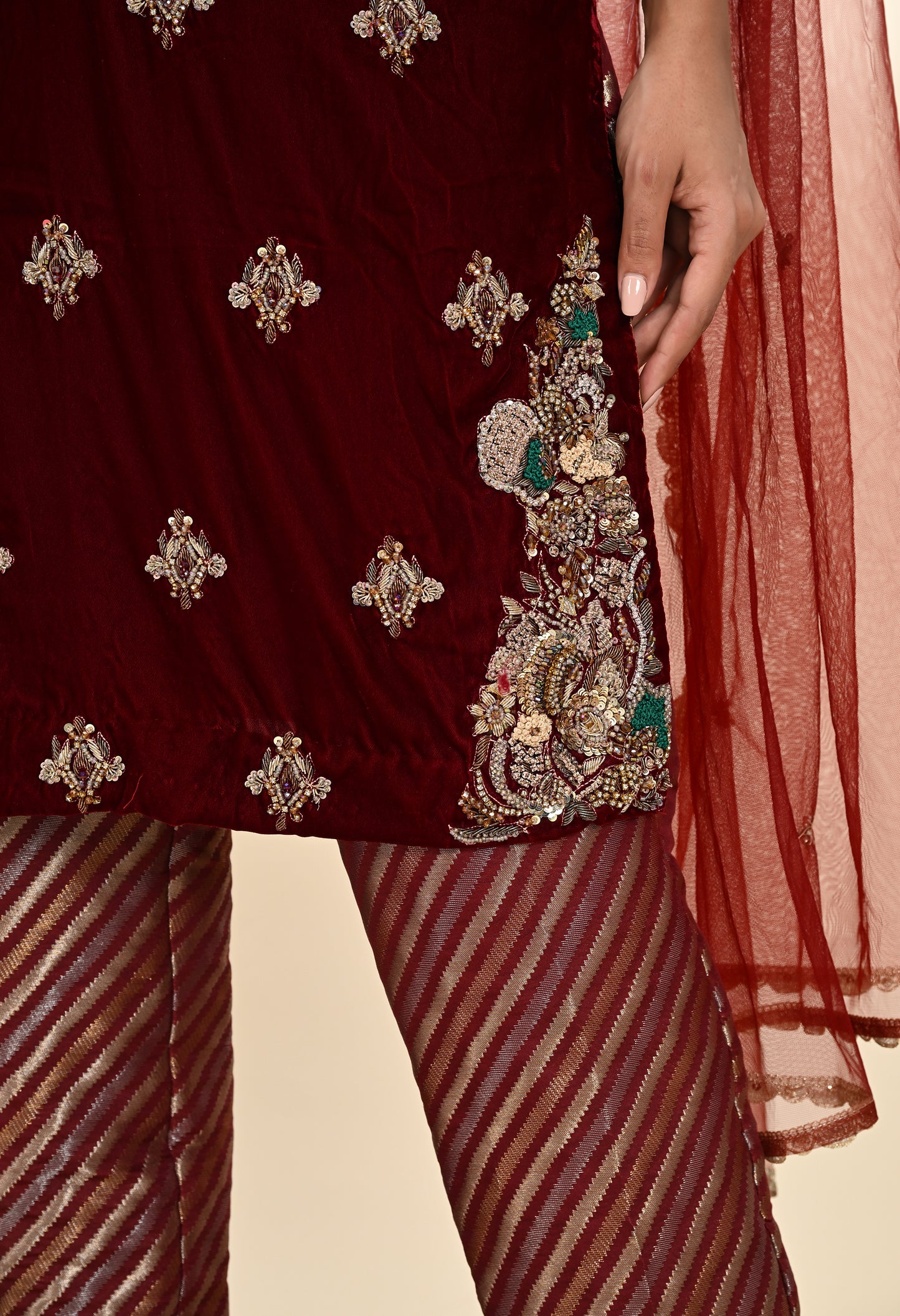 Regal Maroon Red Kurta Set with Intricate Zardozi Embroidery